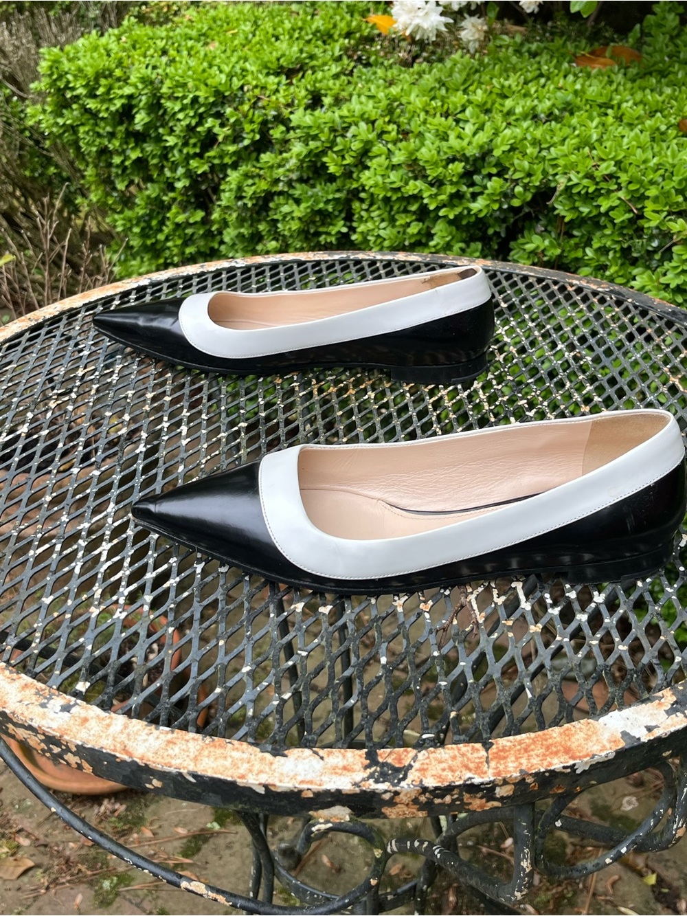 Prada Black and White Pointed Toe Leather Flats - Picture 3 of 6